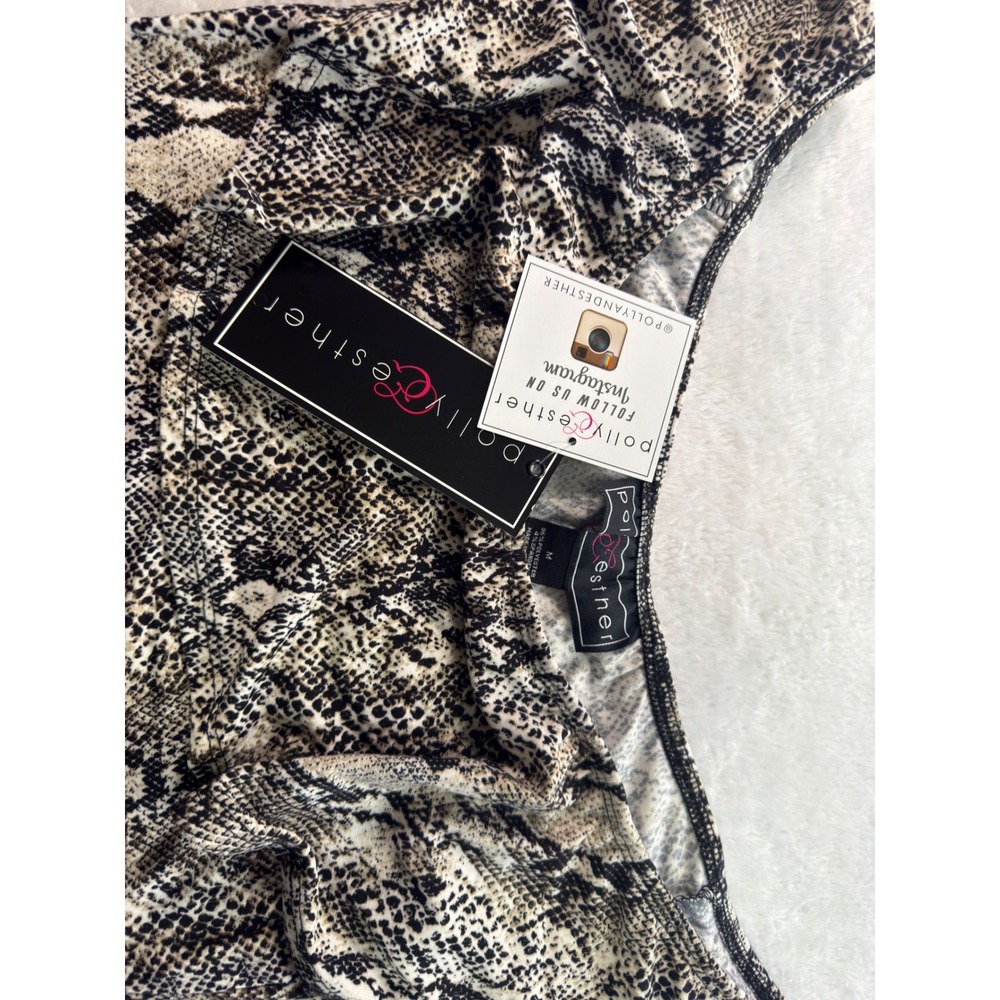 Polly & Esther Snakeskin Off Shoulder Ruffle Bodysuit Long Sleeve Gray Thong M - Picture 9 of 9